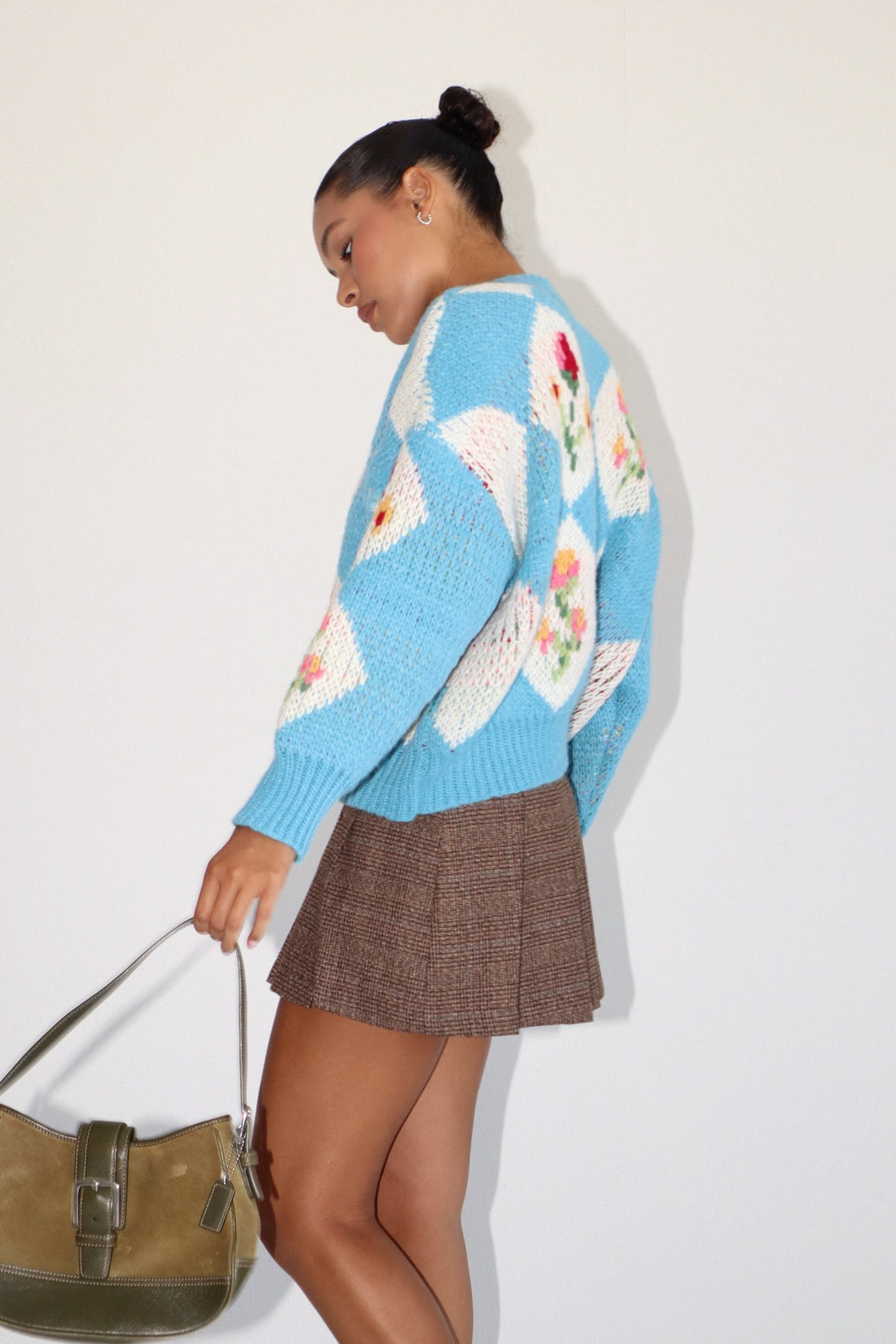 80's Blooms Sweater In Turquoise