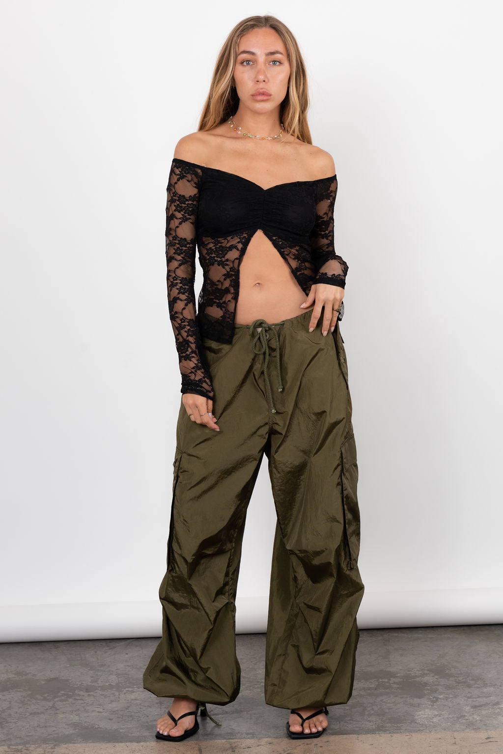 Take Us Back Parachute Pant In Olive Green