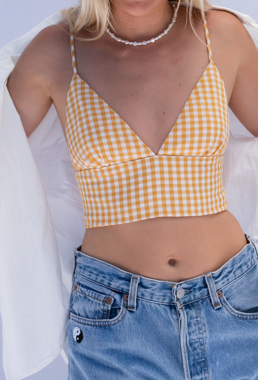 All The Right Vibes Checked Crop Top In Yellow