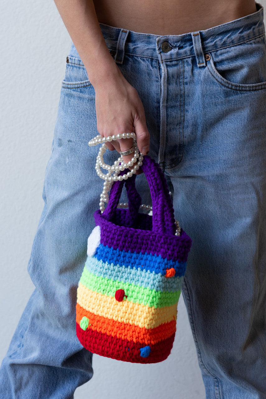 Make A Wish Rainbow Crochet  Handbag W-Pearl Strap