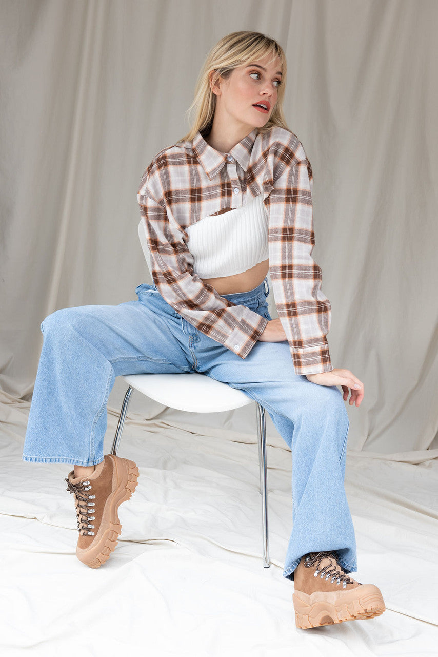 All Work No Play Flannel Crop Top