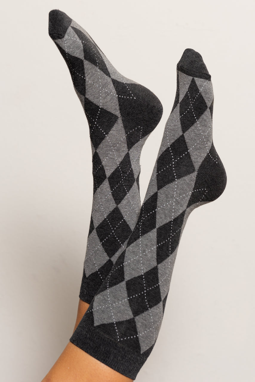 CALIstyle School Girl Argyle Socks In Charcoal