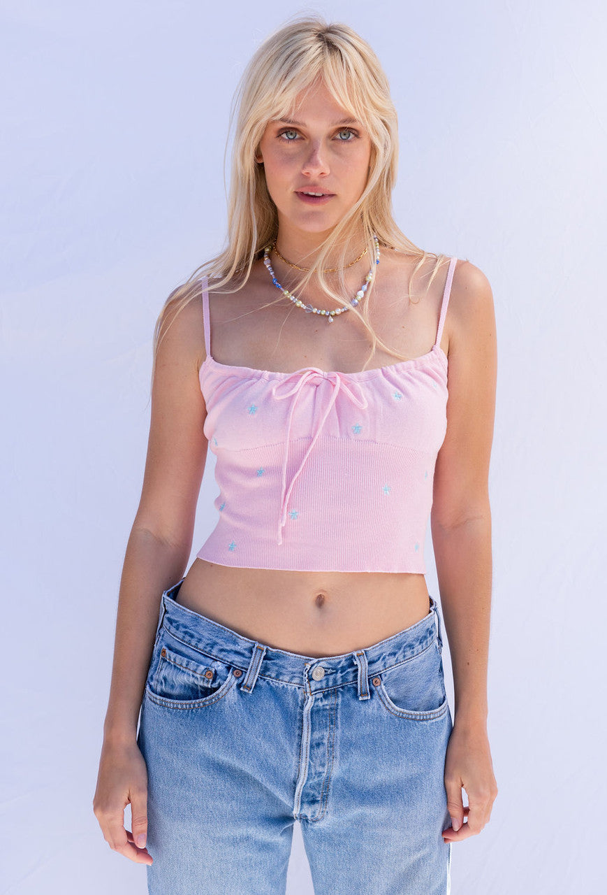 California Sky Knit Embroidered Cami
