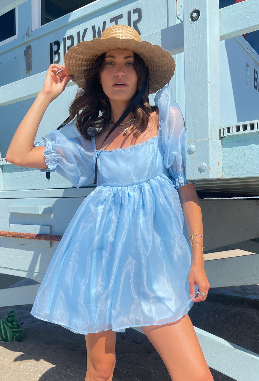 Penelope Puff Sleeve Dress In Sky Blue