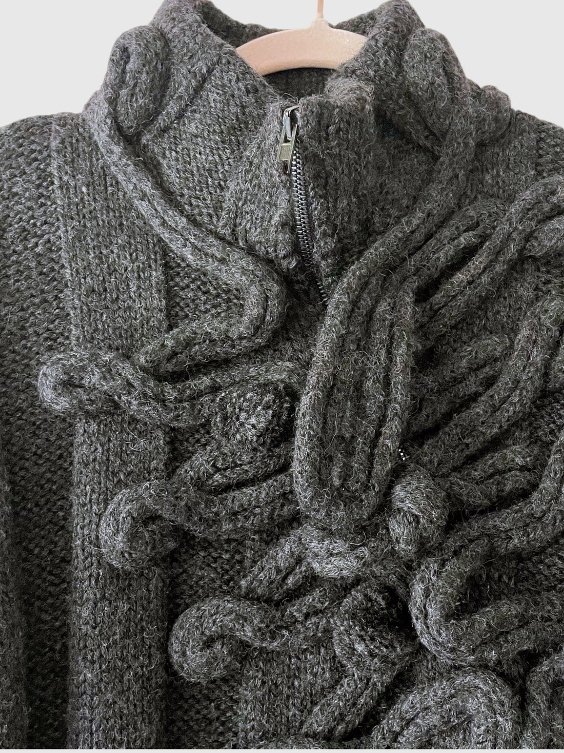 Close up of dimensional wool loop detailing on vintage Jean Paul Gaultier sweaterdimensional loop knit