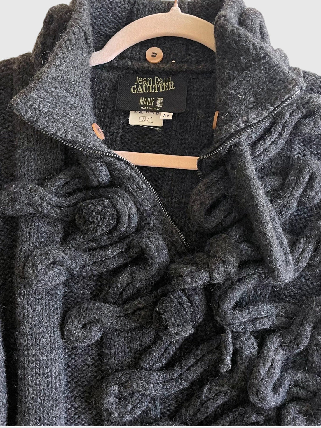 Jean Paul Gaultier Maille sculptural wool sweater with asymmetric half zip