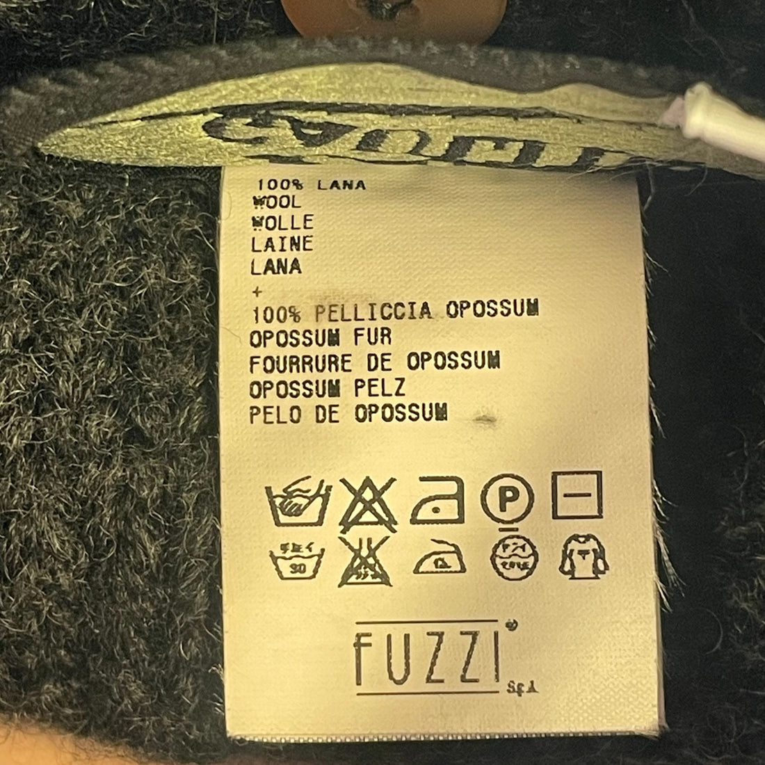 Jean Paul Gaultier by Fuzzi 100 percent wool content label Made in Italy