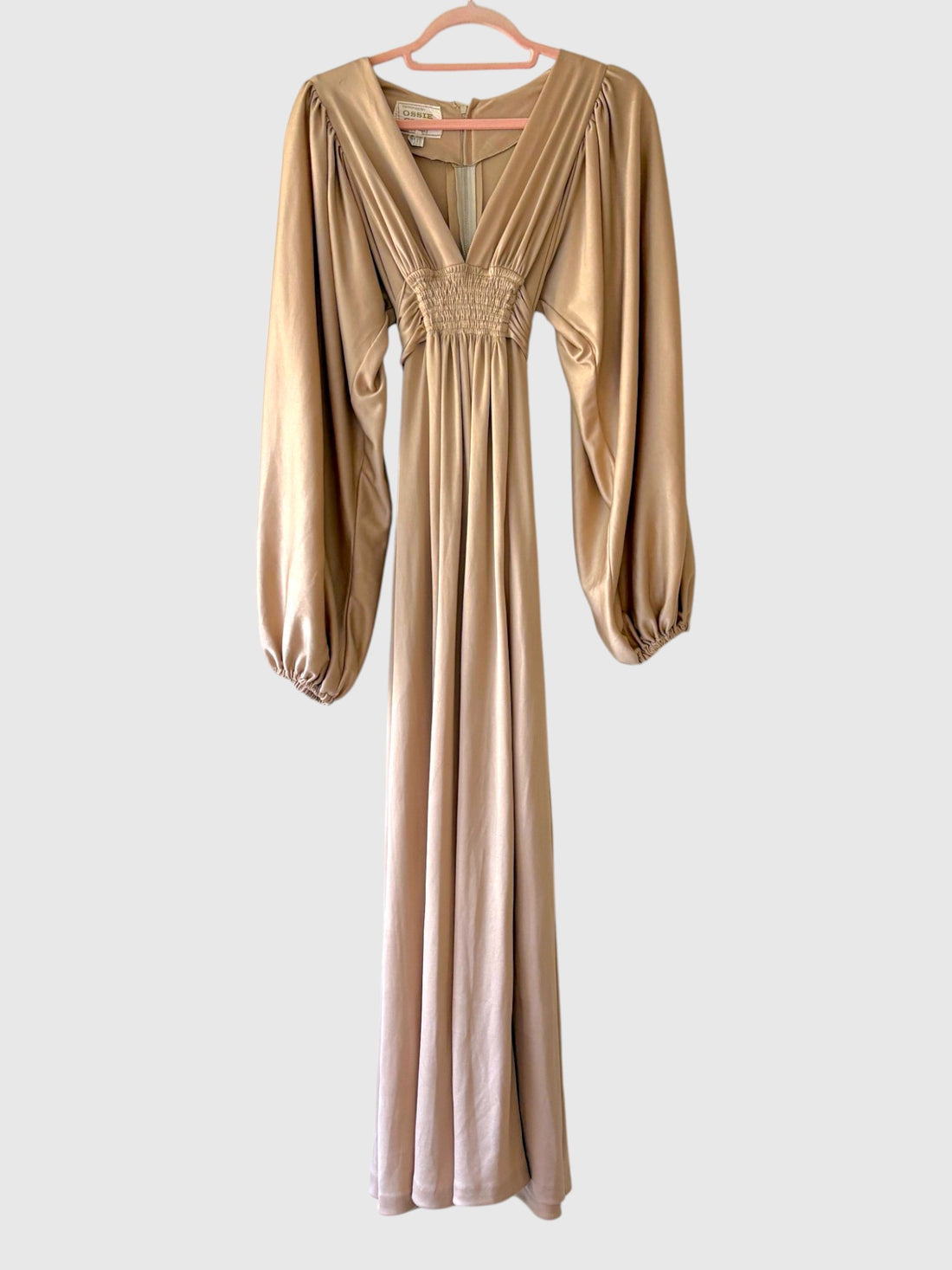 1970s Ossie Clark for Radley Champagne Taupe Maxi Dress