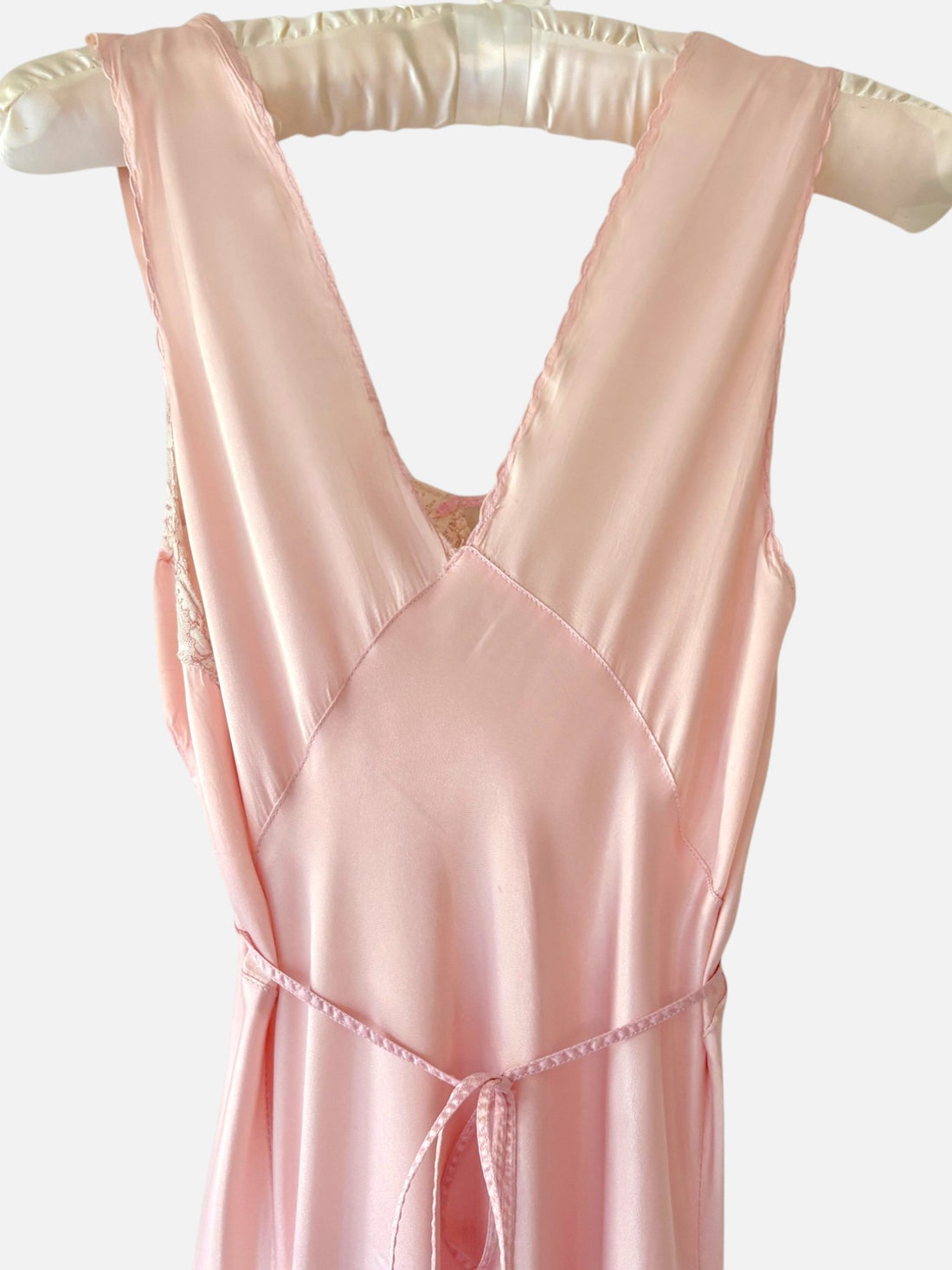 Vintage 1930s Blush Pink Satin Bias Cut Slip Dress