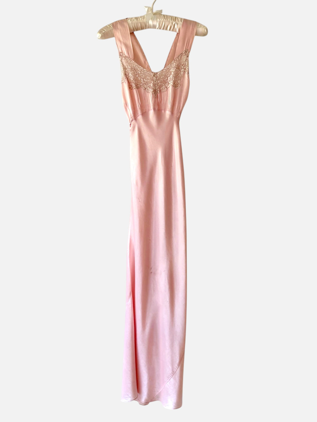 Vintage 1930s Blush Pink Satin Bias Cut Slip Dress