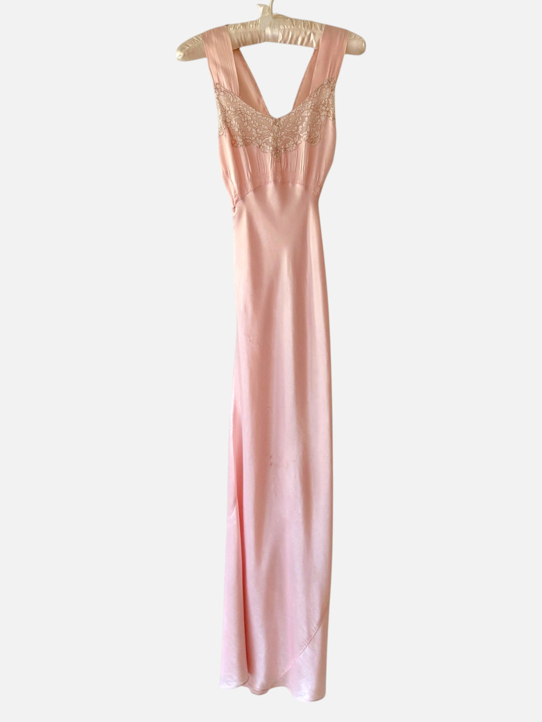 Vintage 1930s Blush Pink Satin Bias Cut Slip Dress