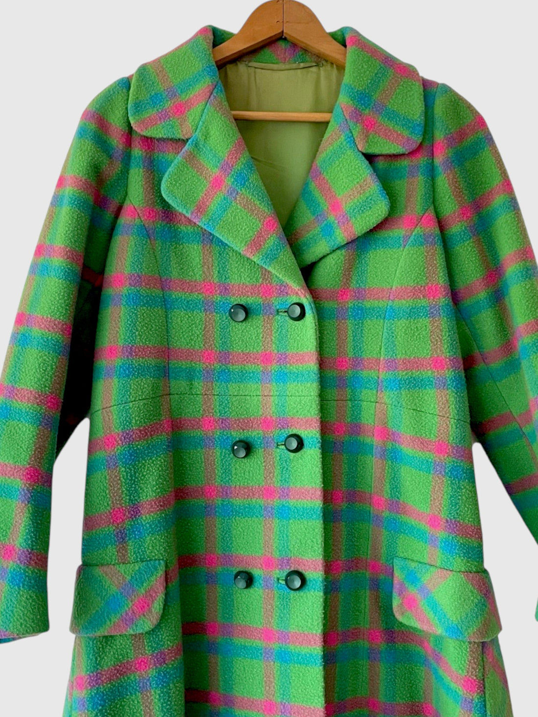 1960s Iris Apfel Estate Green Plaid Wool Coat & Trouser Set