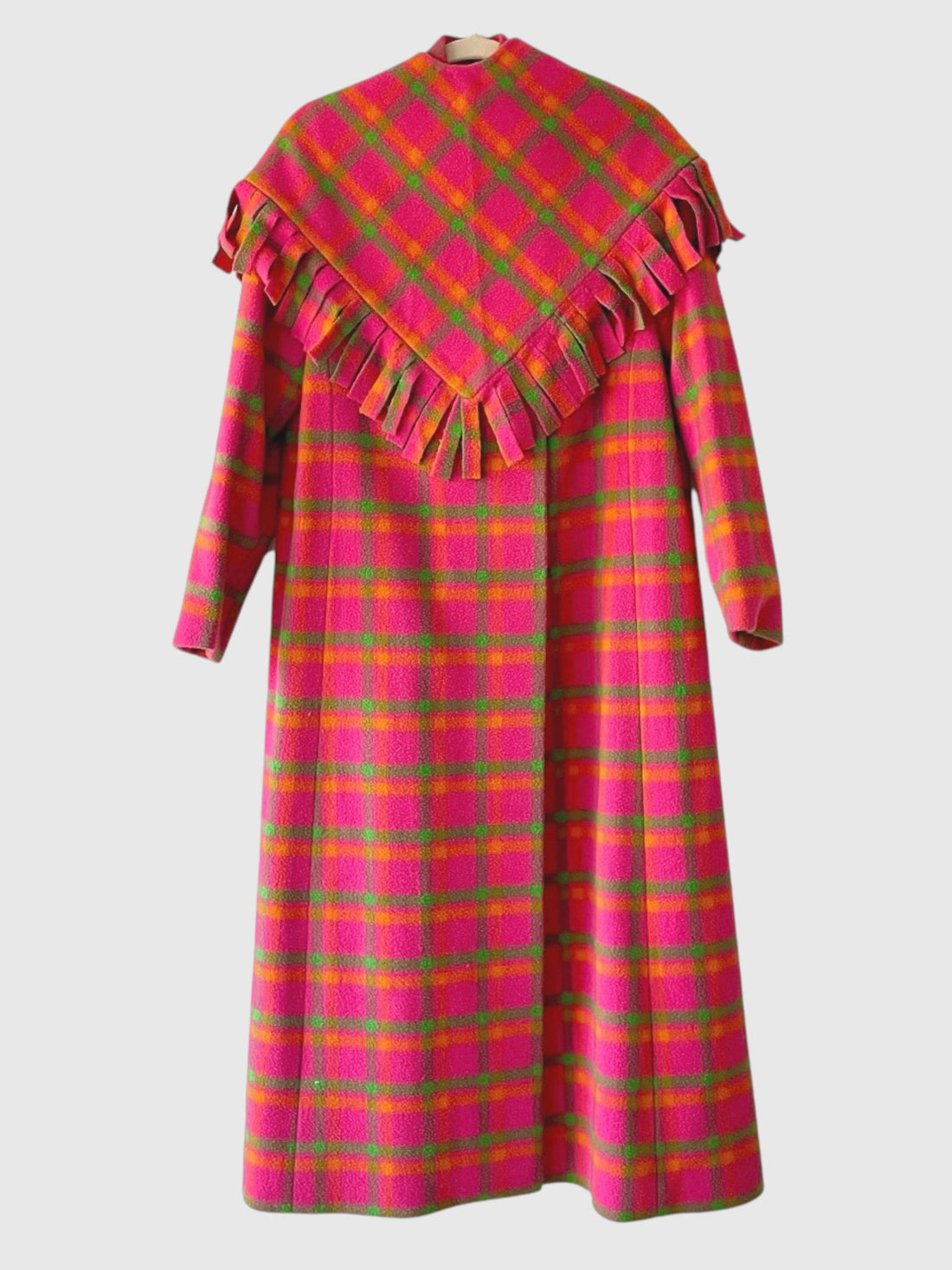 1960s Iris Apfel Estate Pink Plaid Wool Coat with Detachable Hooded Shawl