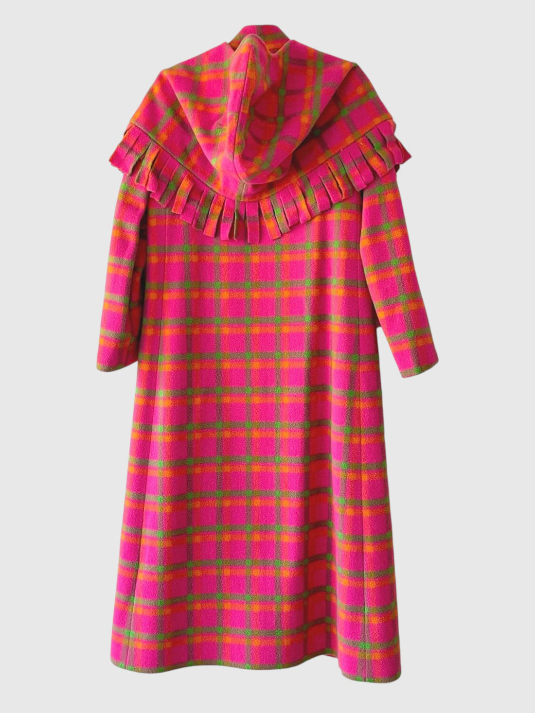 1960s Iris Apfel Estate Pink Plaid Wool Coat with Detachable Hooded Shawl