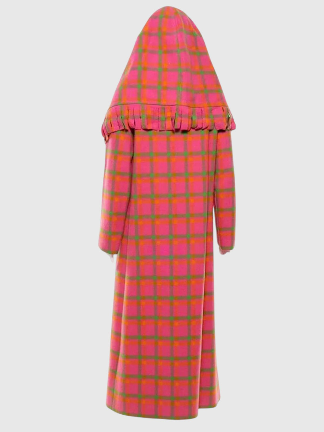 1960s Iris Apfel Estate Pink Plaid Wool Coat with Detachable Hooded Shawl