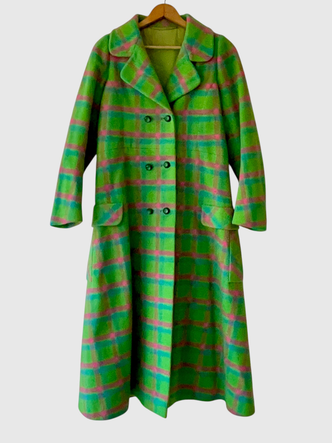 1960s Iris Apfel Estate Green Plaid Wool Coat & Trouser Set
