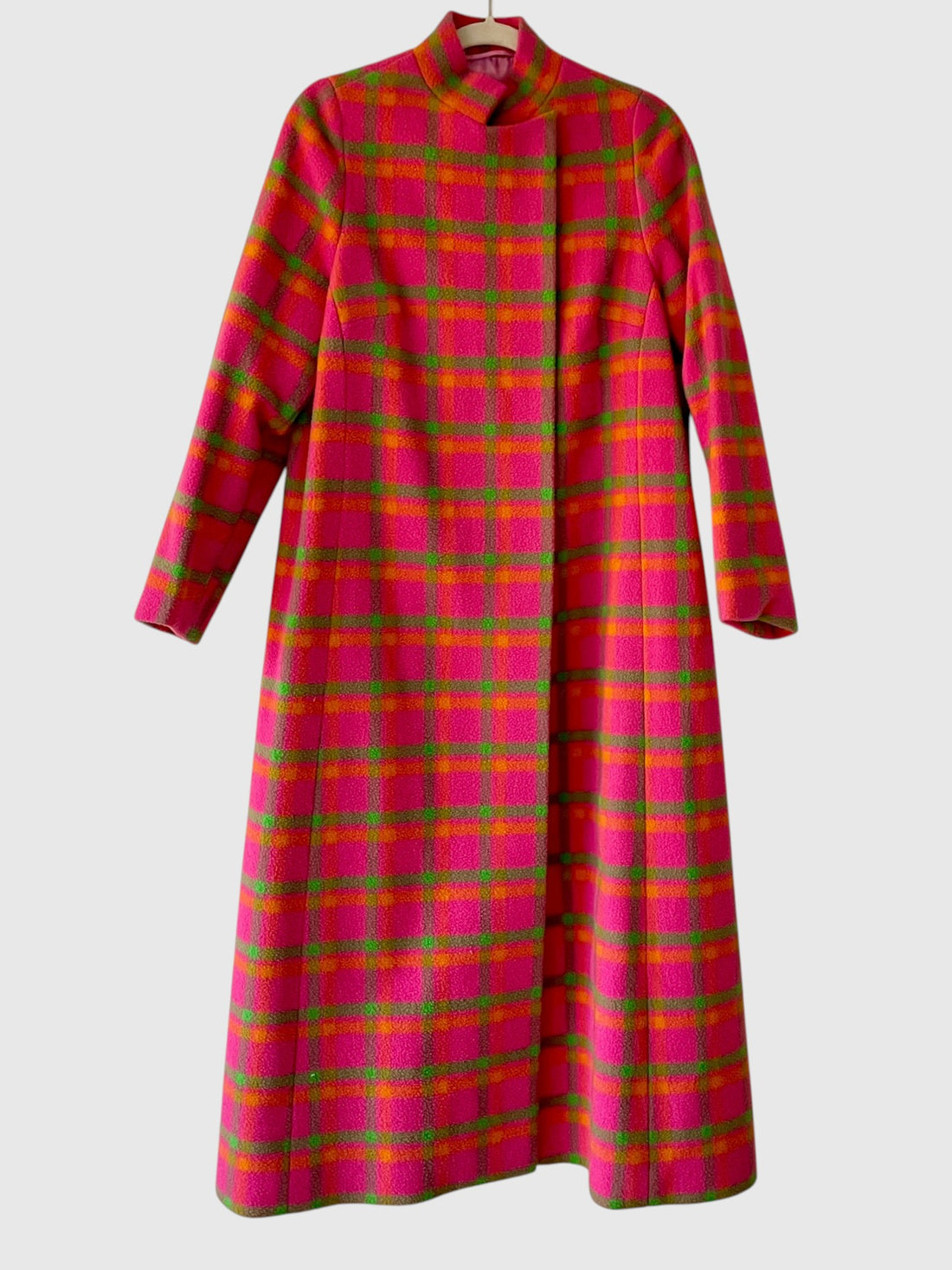 1960s Iris Apfel Estate Pink Plaid Wool Coat with Detachable Hooded Shawl