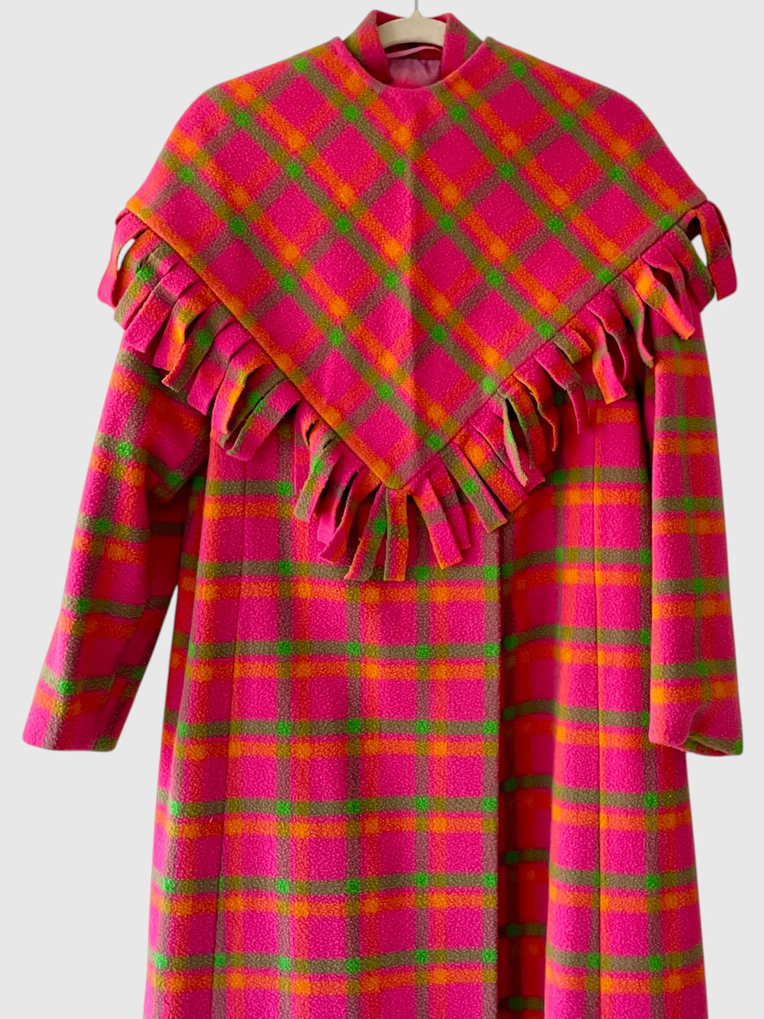 1960s Iris Apfel Estate Pink Plaid Wool Coat with Detachable Hooded Shawl