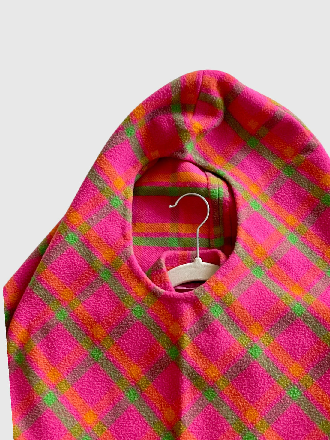 1960s Iris Apfel Estate Pink Plaid Wool Coat with Detachable Hooded Shawl