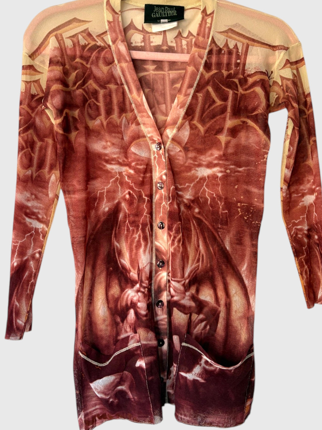 Archival JPG Maille demon print cardigan button front and neckline