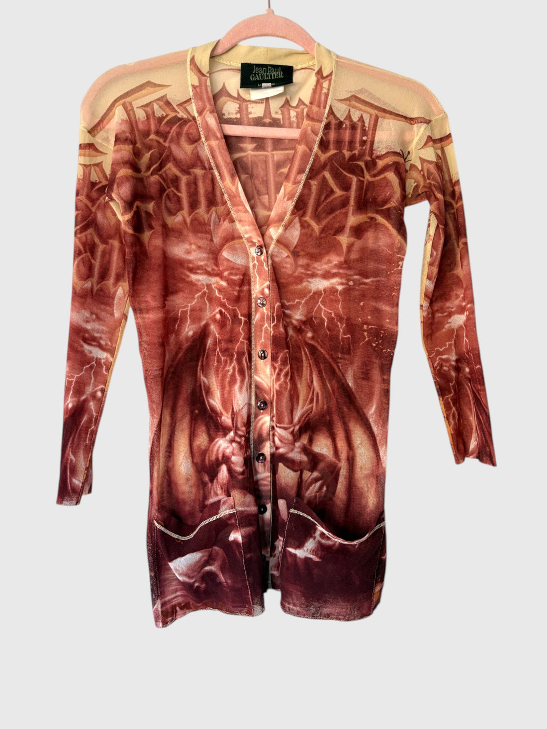 Vintage Jean Paul Gaultier S/S 2001 demon print mesh cardigan