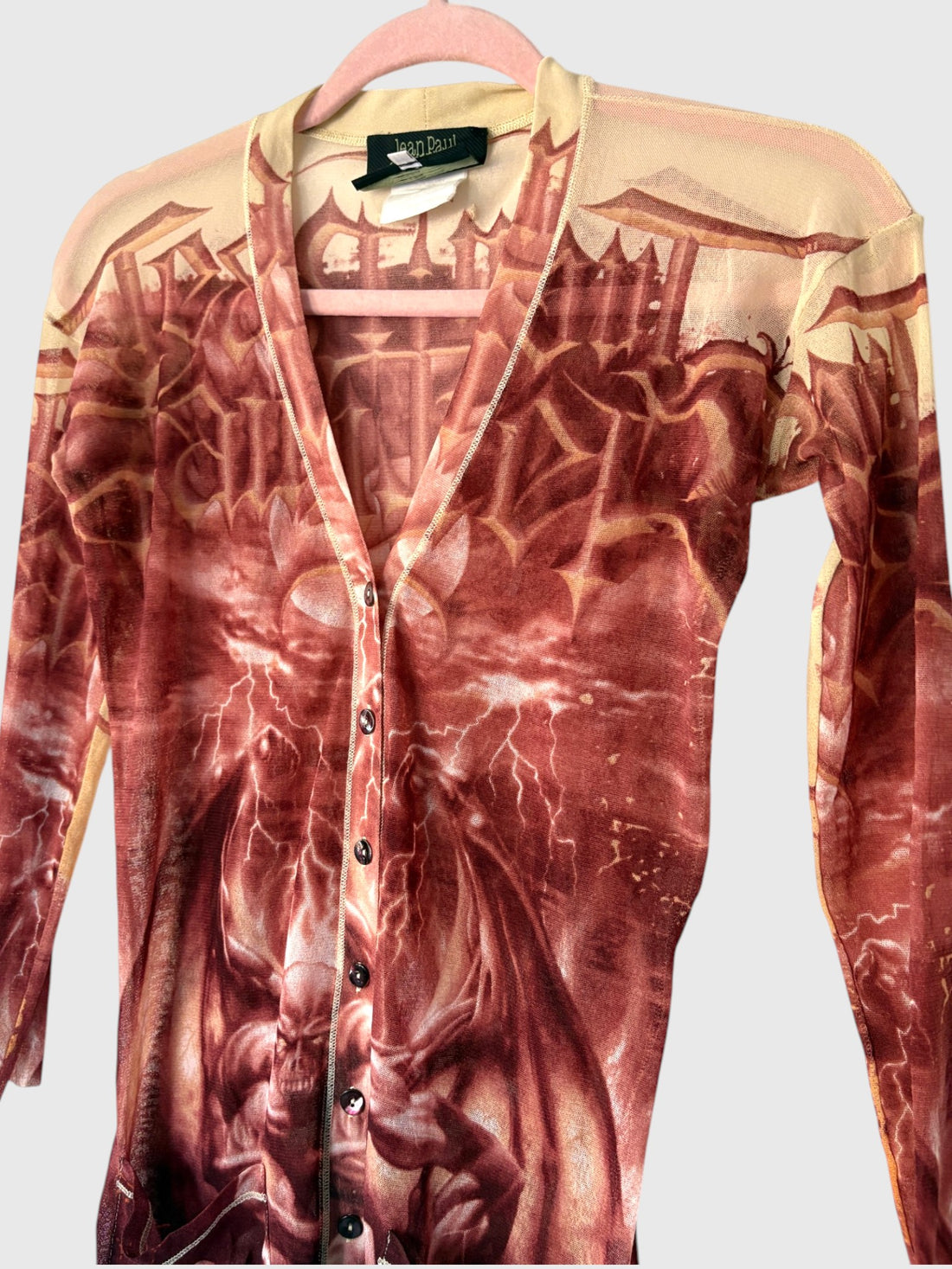 Vintage Jean Paul Gaultier S/S 2001 Demon Print Mesh Cardigan