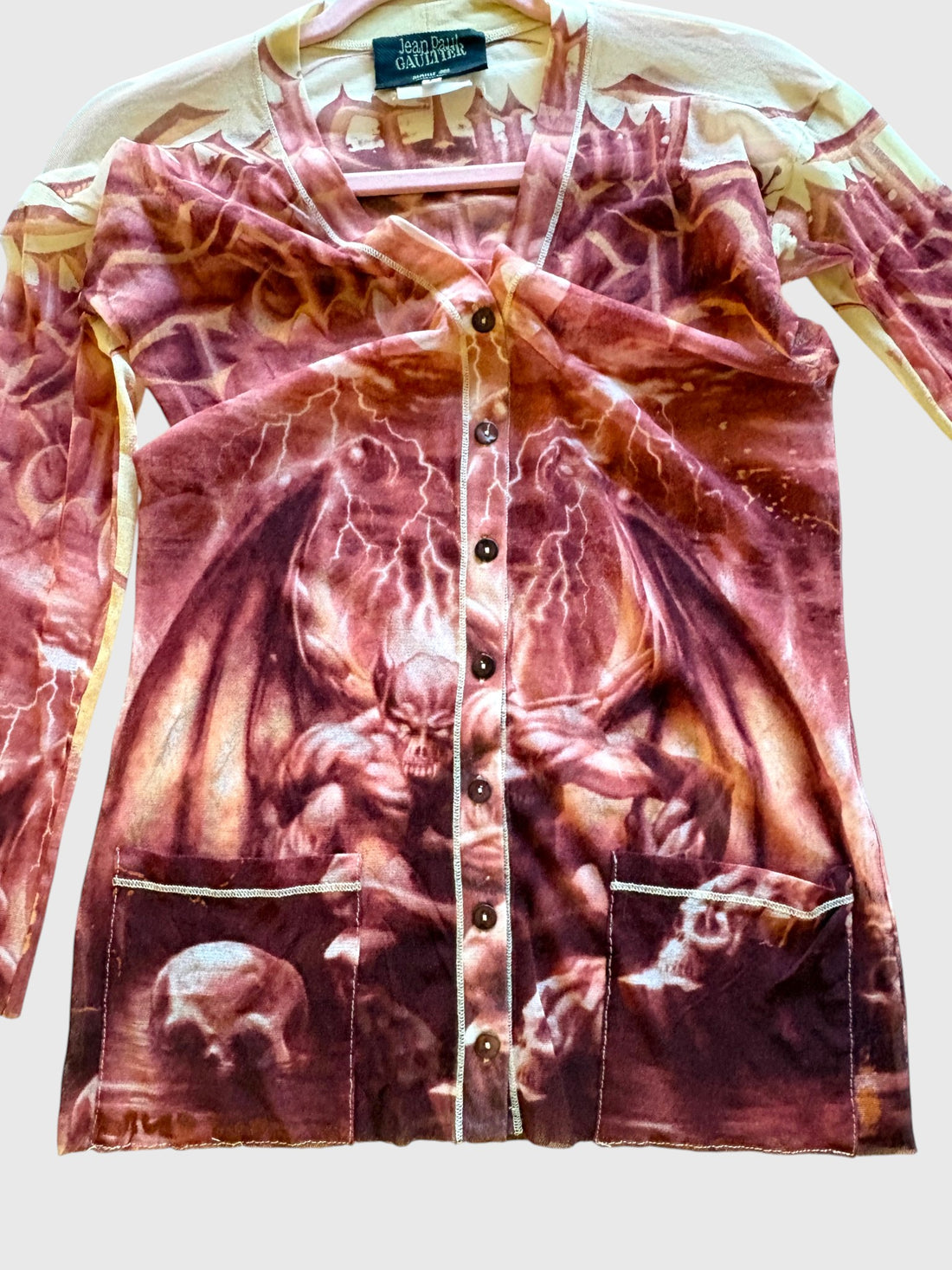 Vintage Jean Paul Gaultier S/S 2001 Demon Print Mesh Cardigan