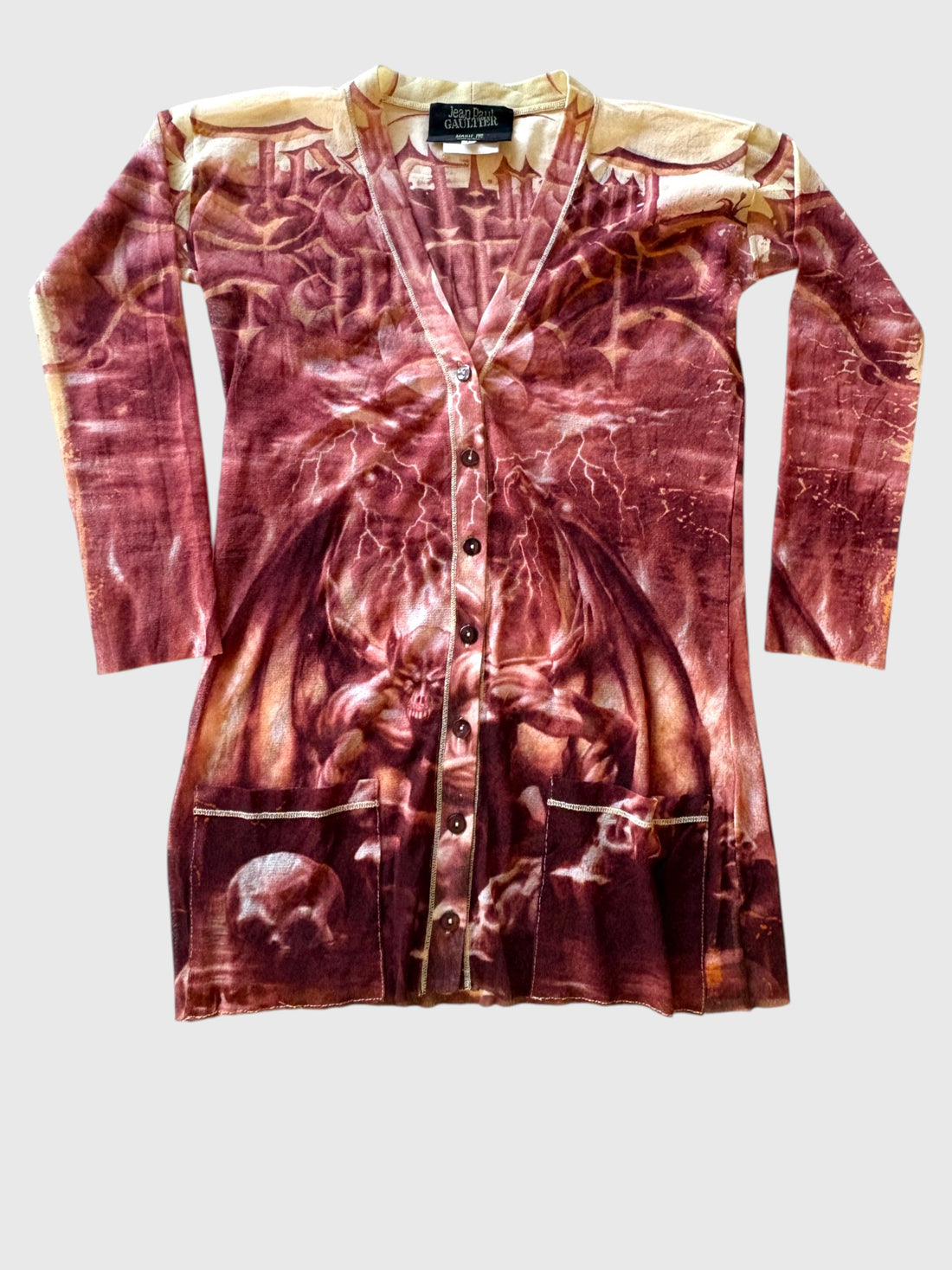 Vintage Jean Paul Gaultier S/S 2001 Demon Print Mesh Cardigan