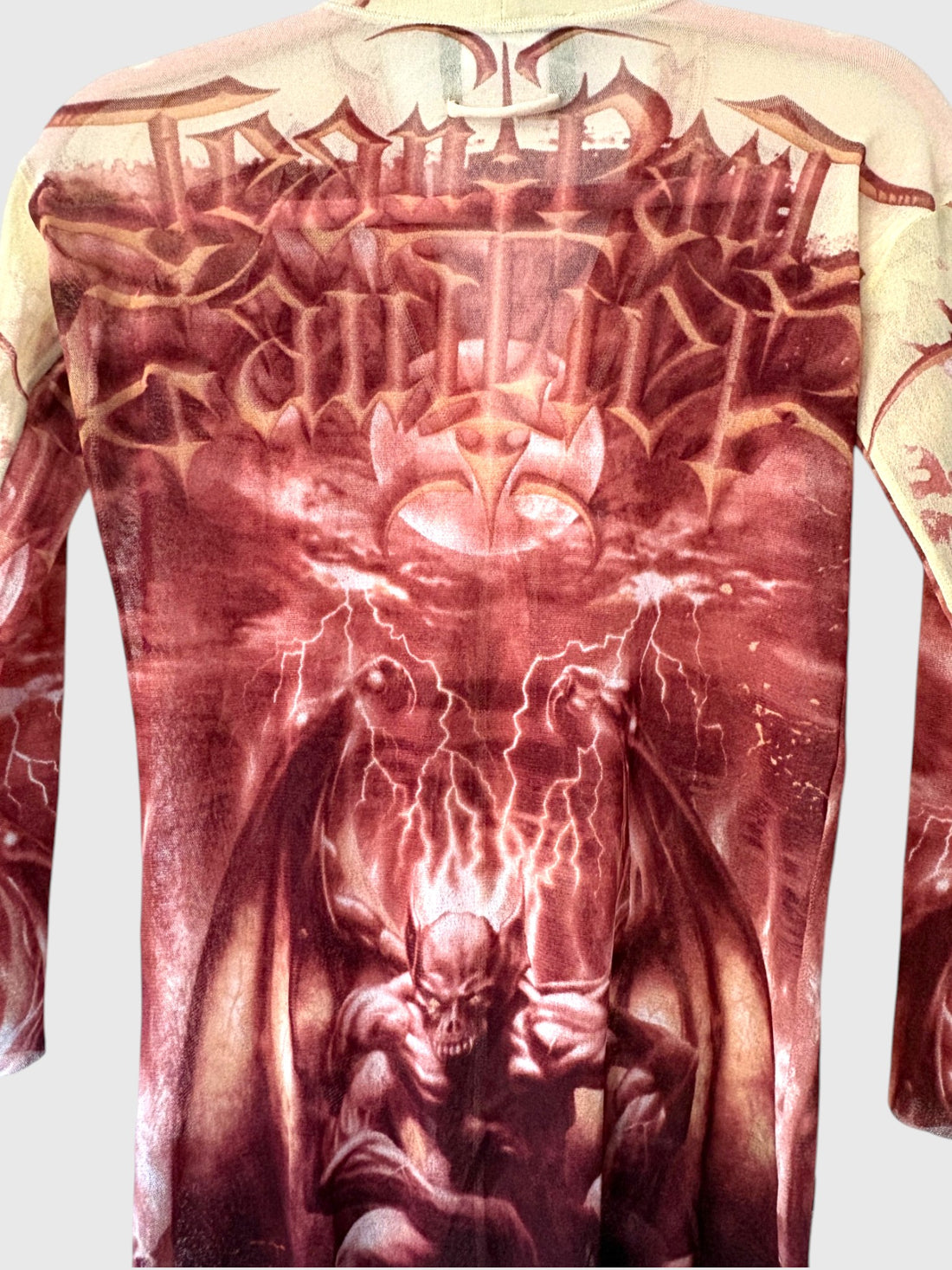 Jean Paul Gaultier sheer mesh cardigan winged demon graphic detail