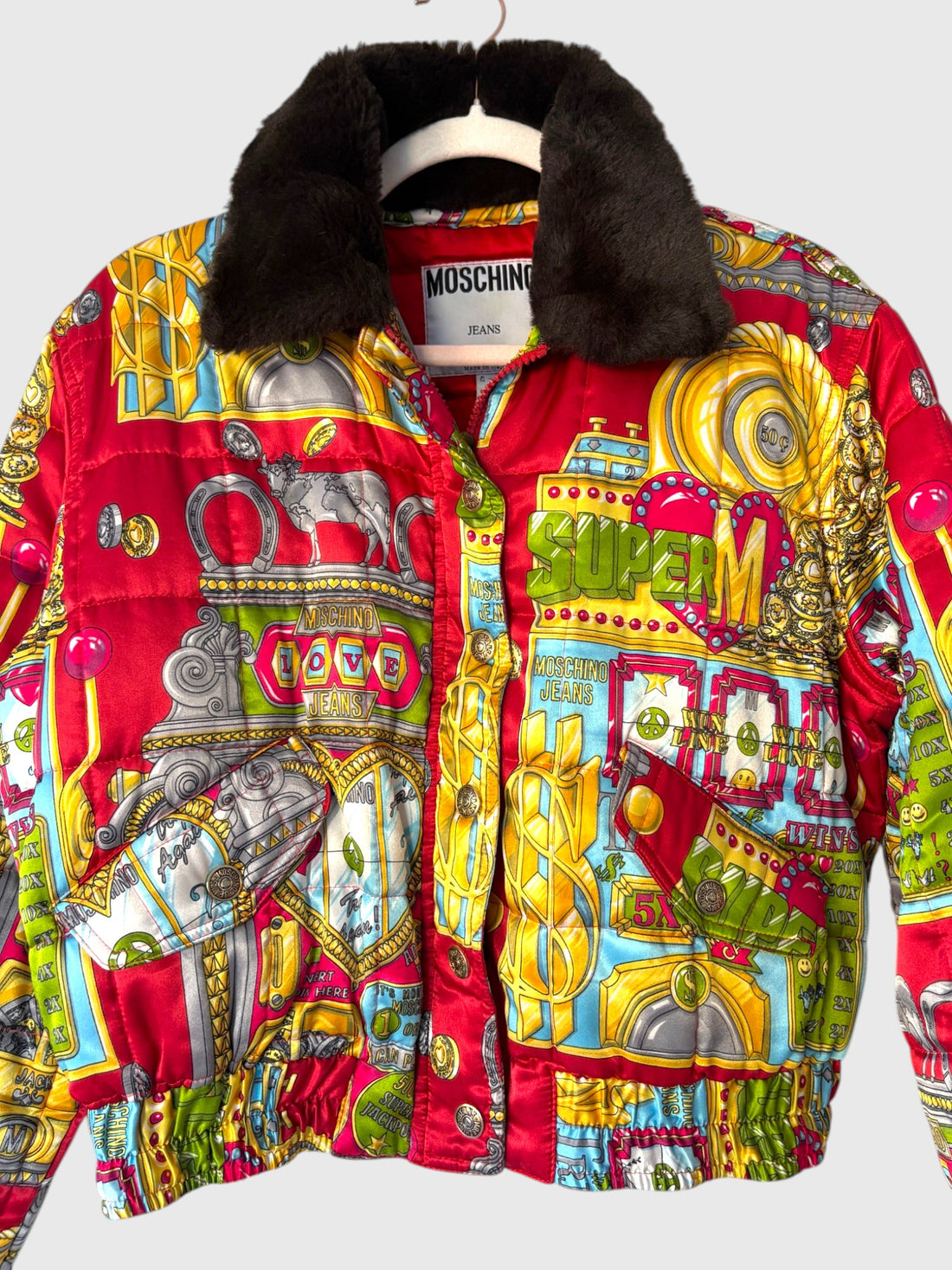 Vintage 1990s Moschino Jeans Casino Slot Machine Bomber Jacket NWT