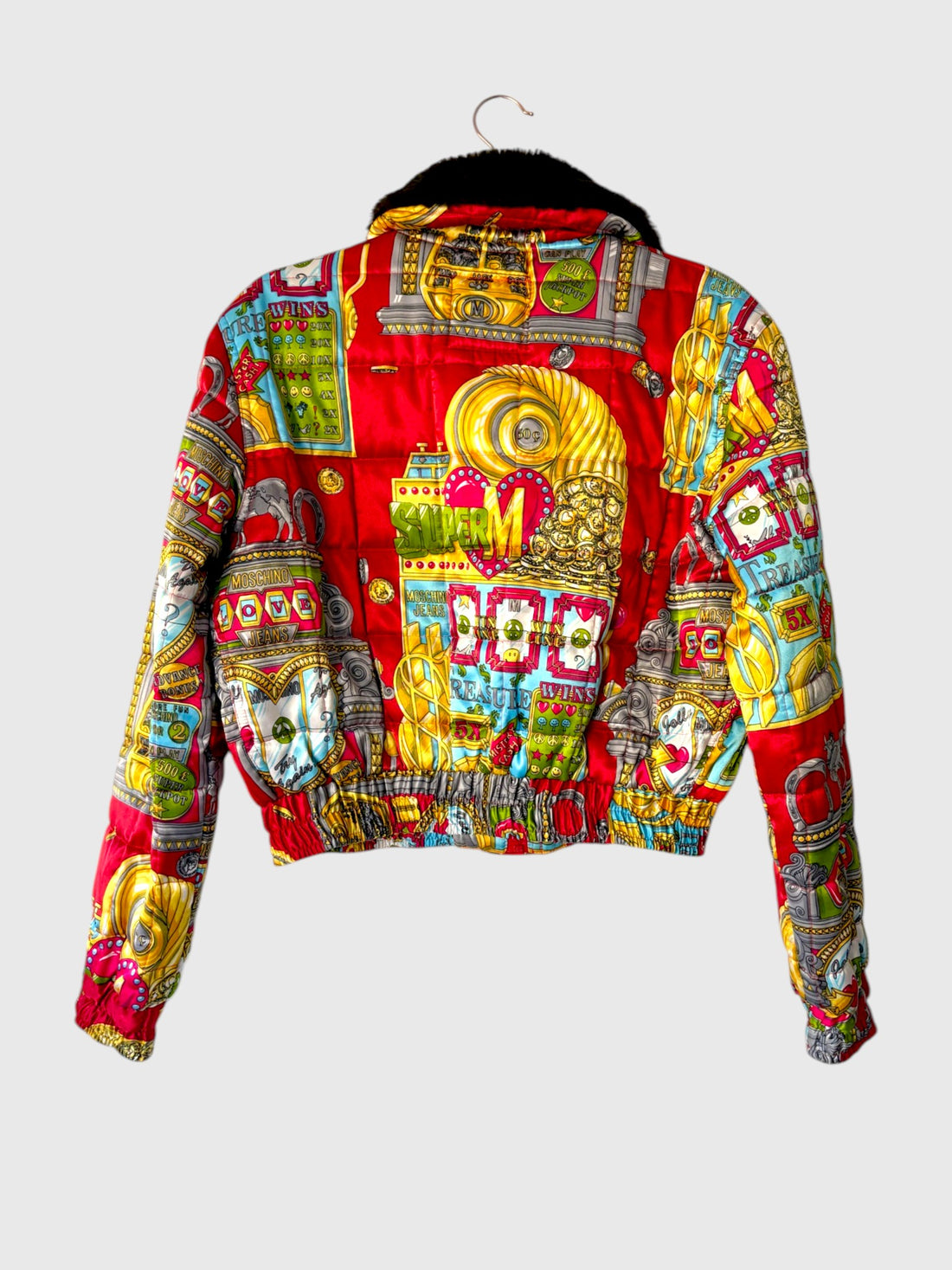 Vintage 1990s Moschino Jeans casino bomber jacket back view