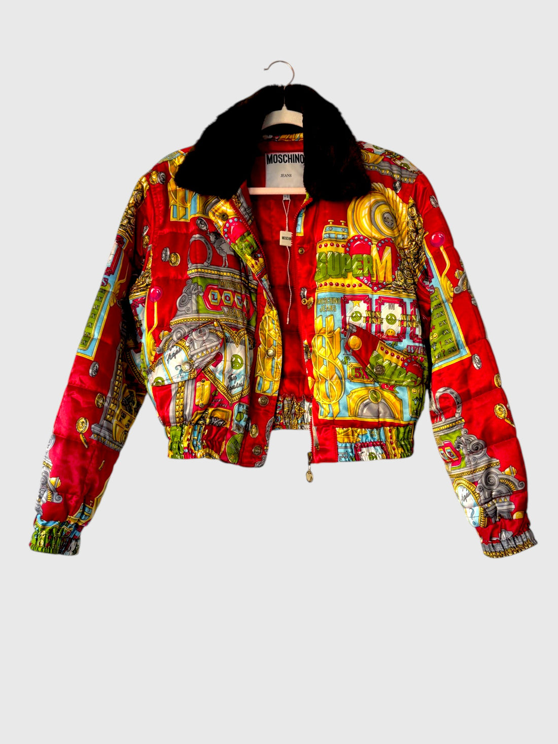 Moschino Jeans slot machine jackpot print vintage bomber jacket unzipped