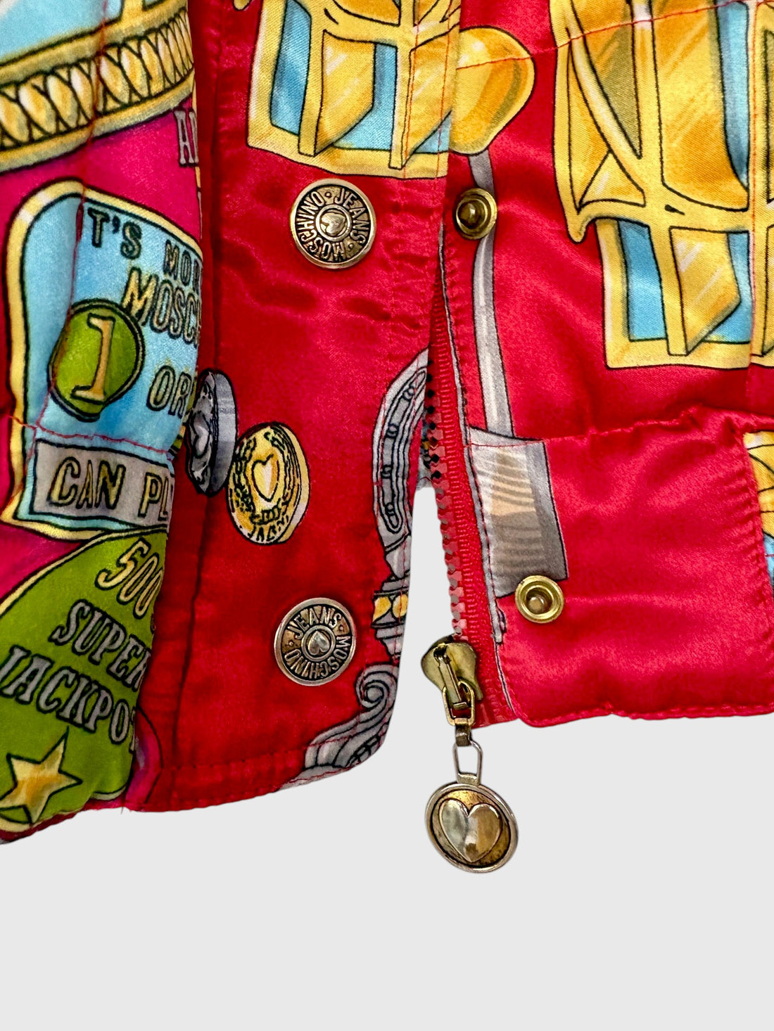 Moschino Jeans vintage bomber heart zipper and branded snap detail