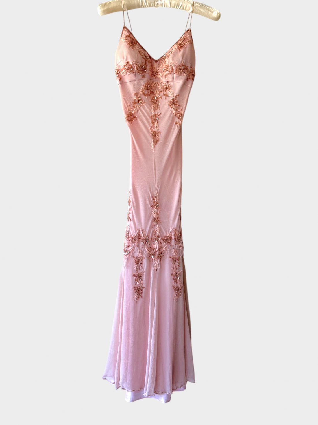 Vintage Y2K Adrianna Papell pink silk beaded evening gown