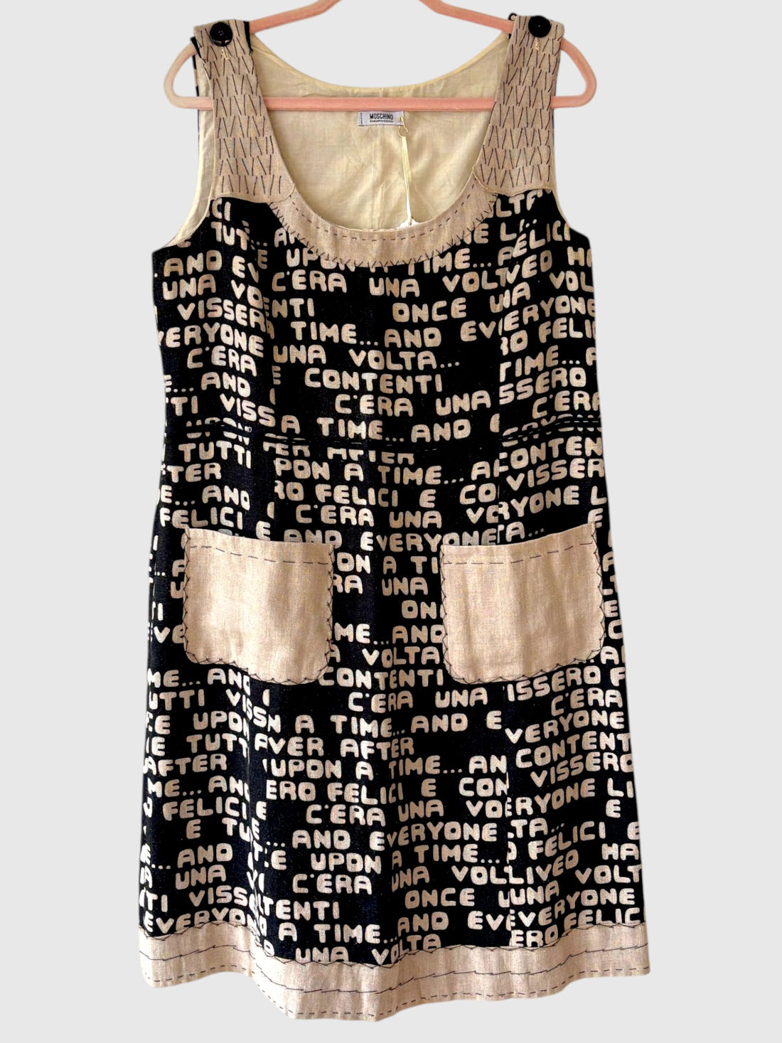 Late 1990s Moschino Cheap & Chic linen blend storybook print dress