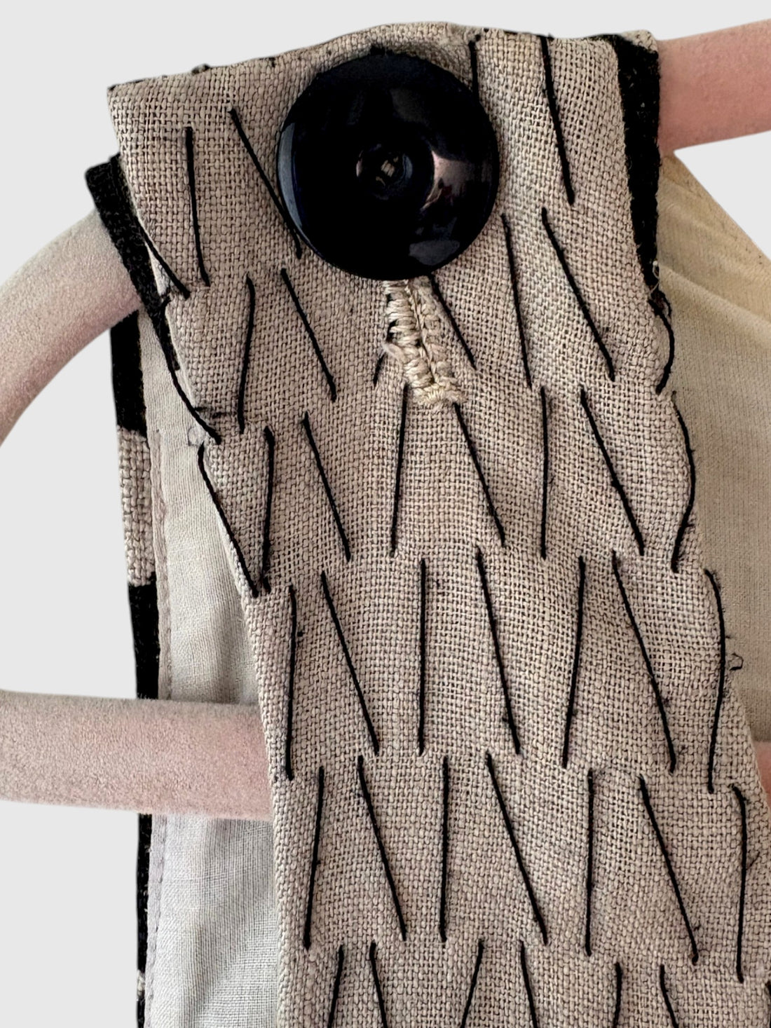 Button tab shoulder and contrast stitching detail on vintage Moschino dress