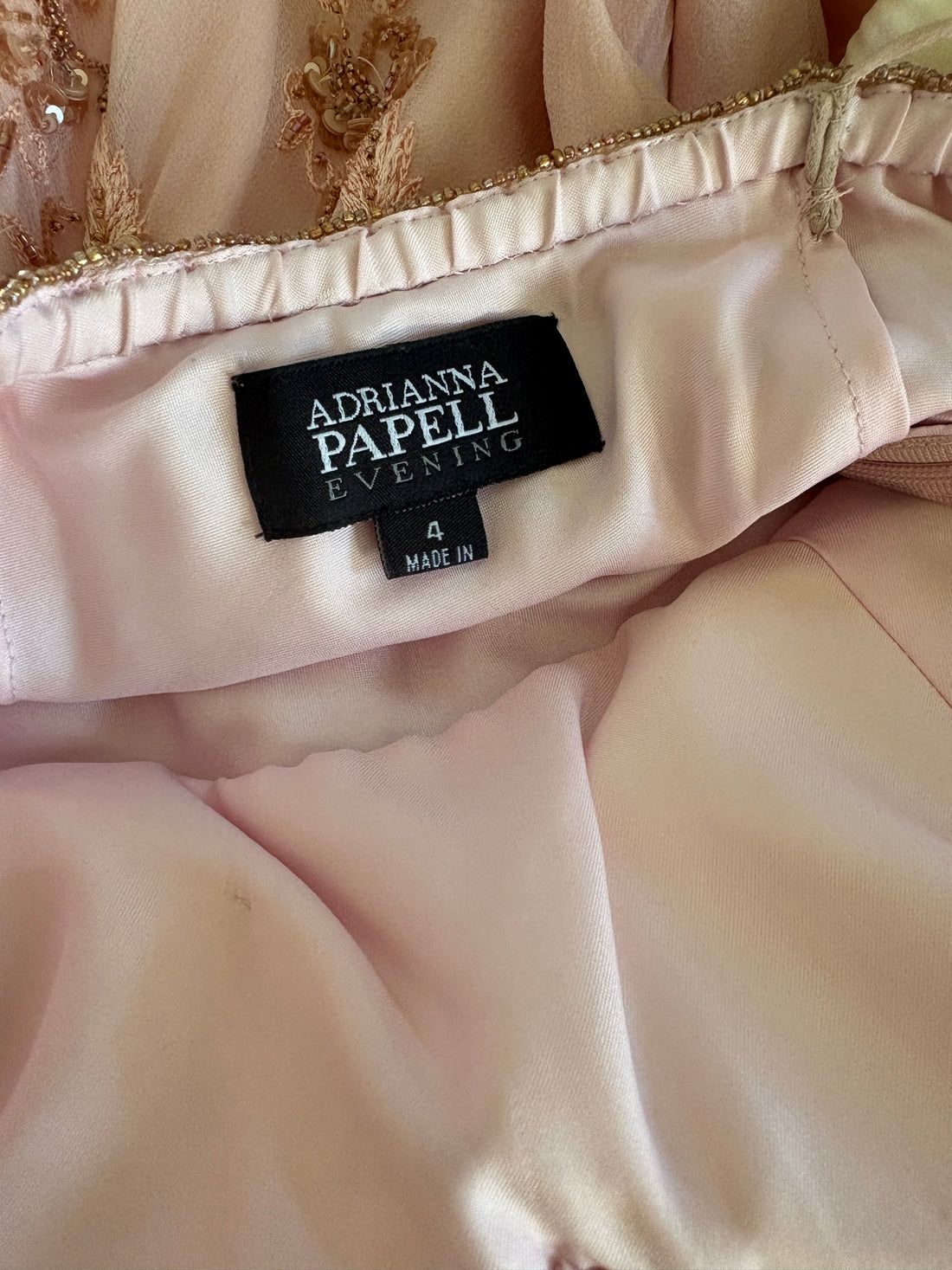 Y2K pink silk beaded evening gown by Adrianna Papell size 4