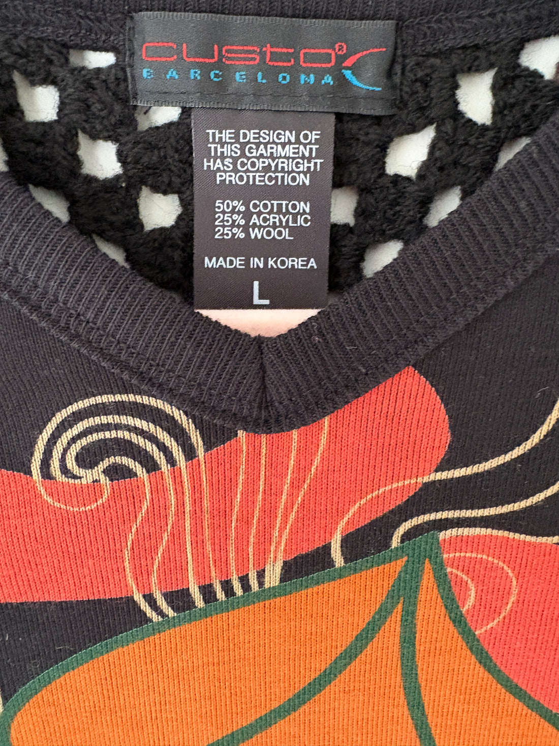Original Custo Barcelona clothing label on unworn vintage Y2K archival graphic top tagged size Large
