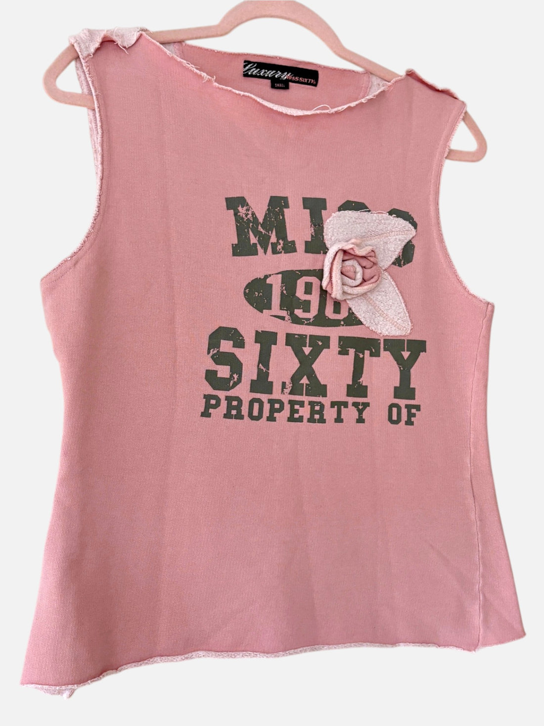 Vintage Y2K Miss Sixty Pink Flower Appliqué Tank Top