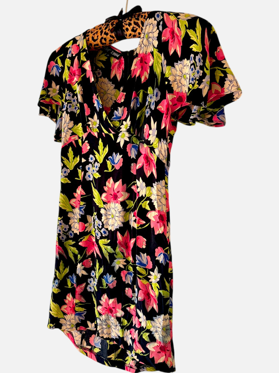 Vintage 1990s Betsey Johnson floral mini dress full length side view