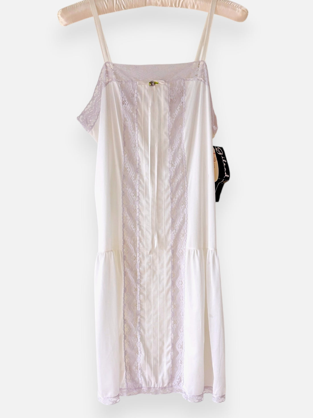 Vintage 1970s Gilead Deadstock Ivory & Lavender Lace Slip Dress