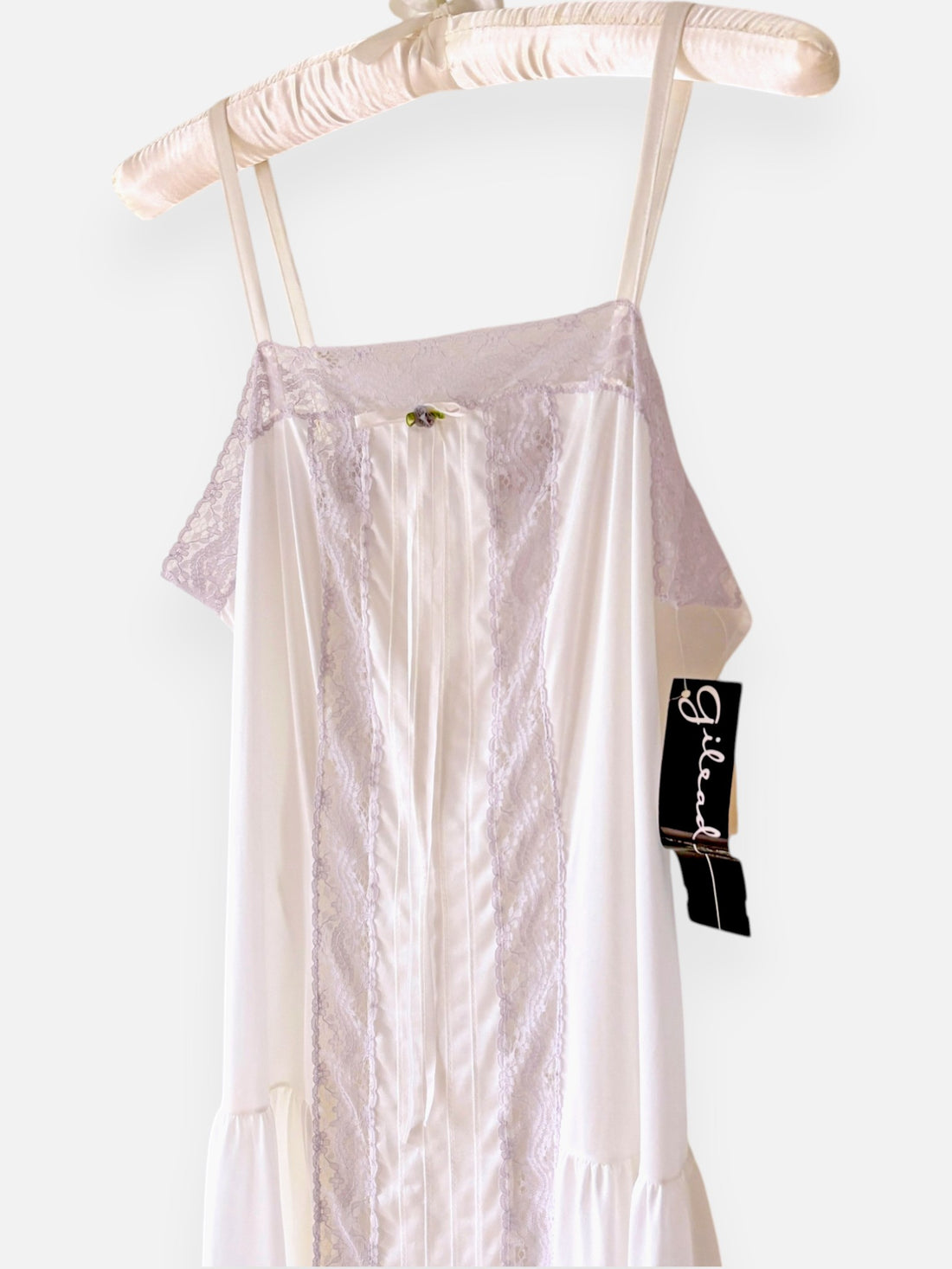 Vintage 1970s Gilead Deadstock Ivory & Lavender Lace Slip Dress