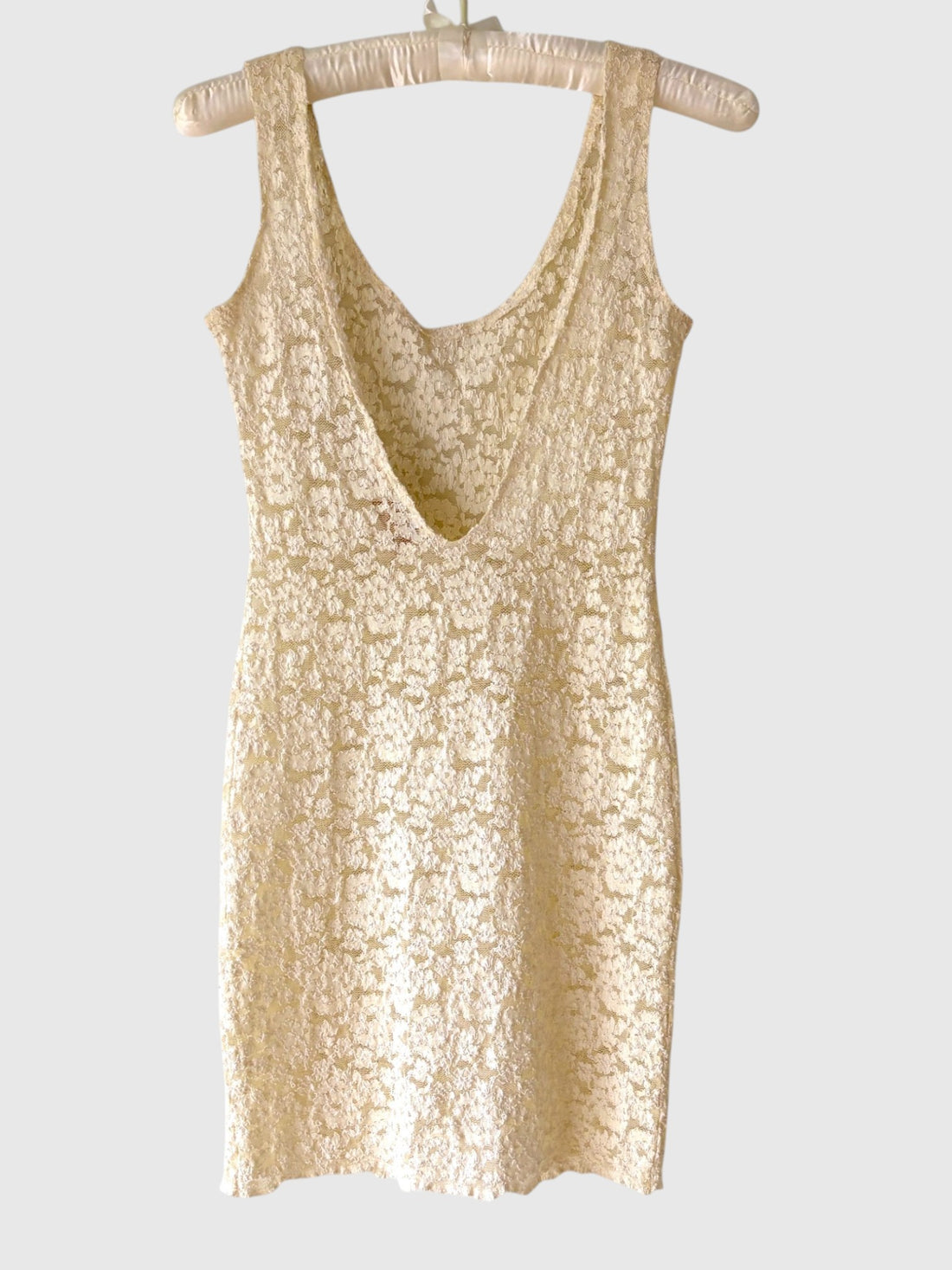 Vintage Victoria’s Secret ivory lace sheath dress back view