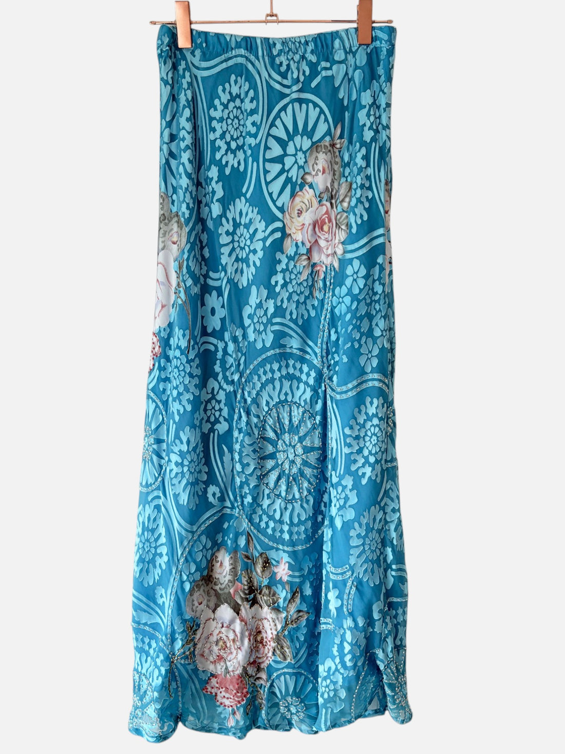 Vintage Y2K Silk Burnout Velvet Beaded Halter & Skirt Set