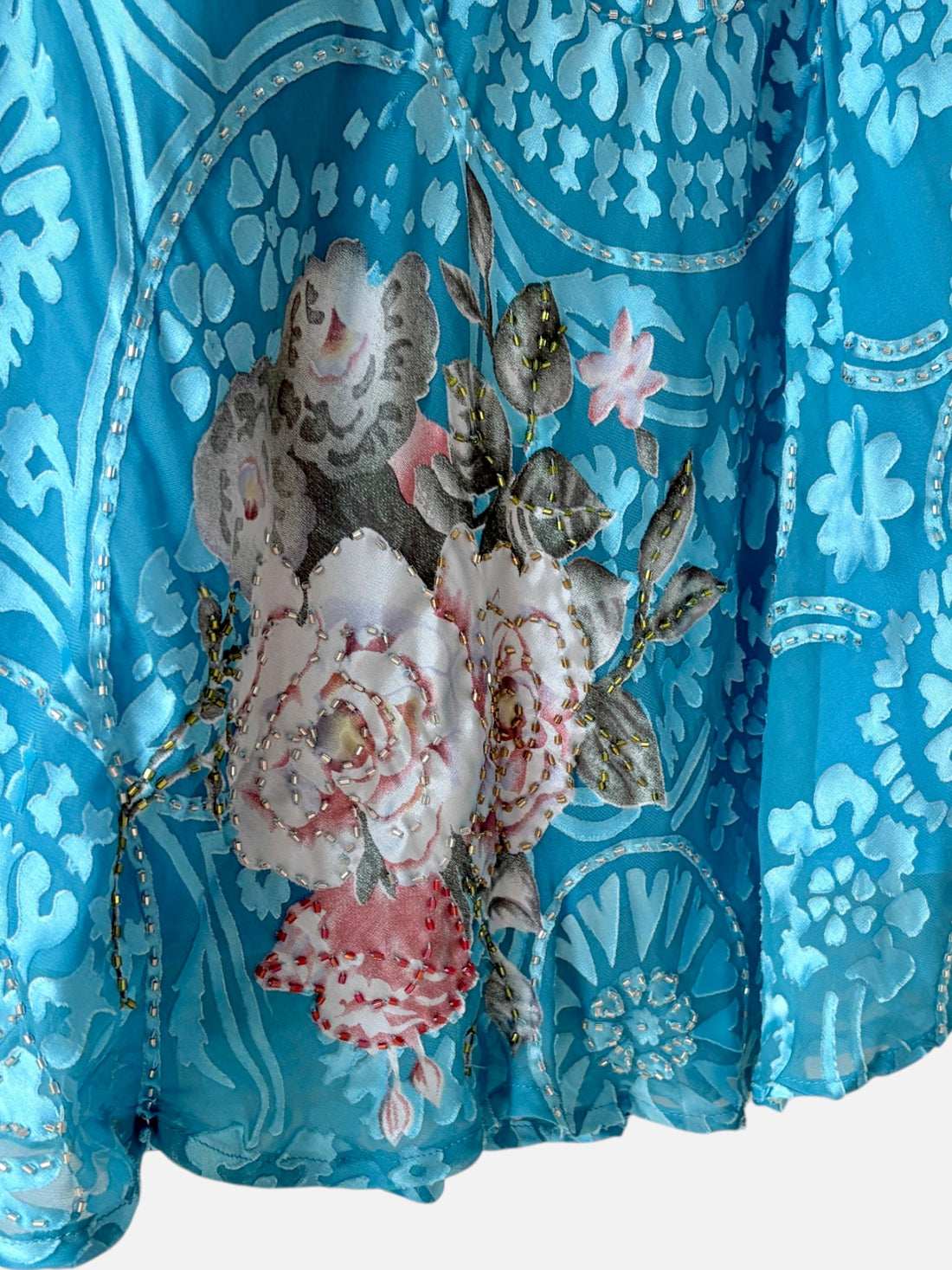 Vintage Y2K Silk Burnout Velvet Beaded Halter & Skirt Set