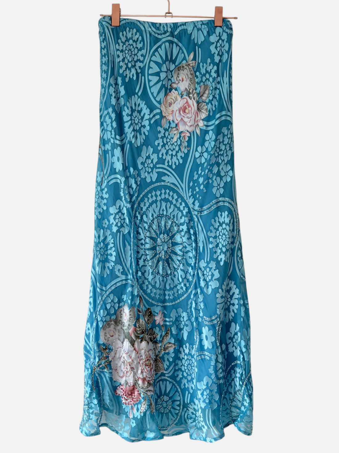 Vintage Y2K Silk Burnout Velvet Beaded Halter & Skirt Set
