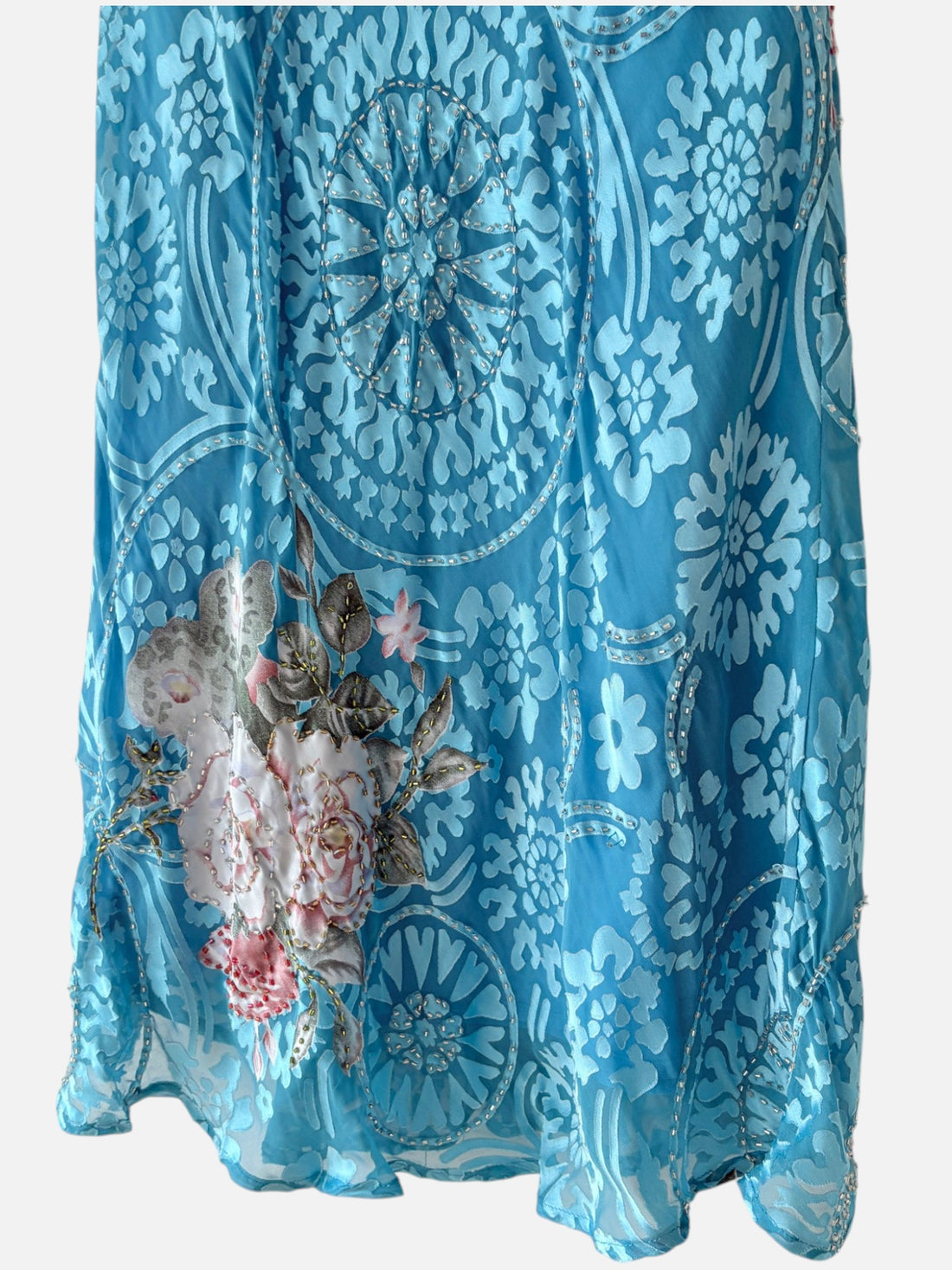 Vintage Y2K Silk Burnout Velvet Beaded Halter & Skirt Set