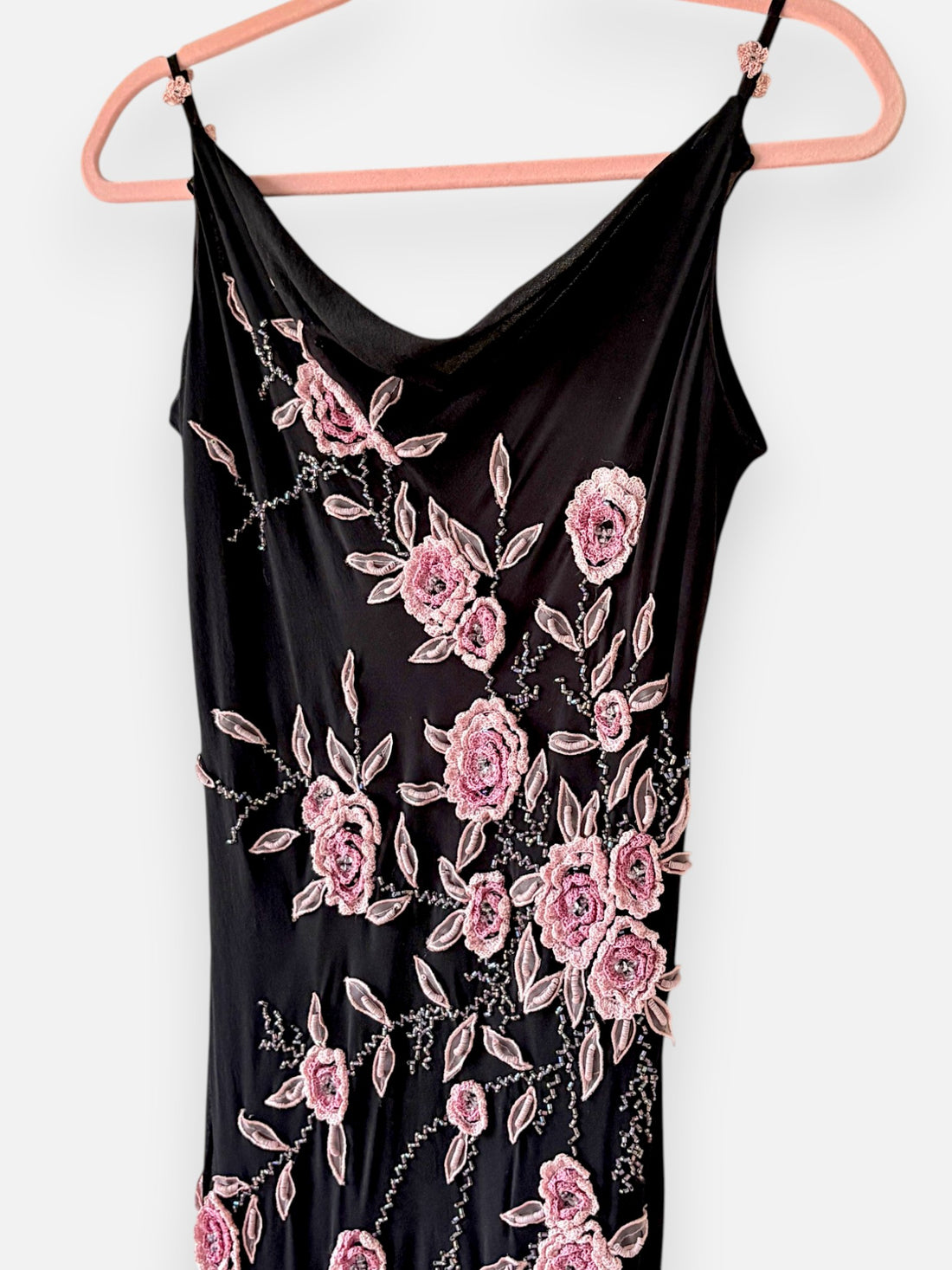 Vintage Sue Wong Black Silk Beaded Floral Maxi Dress