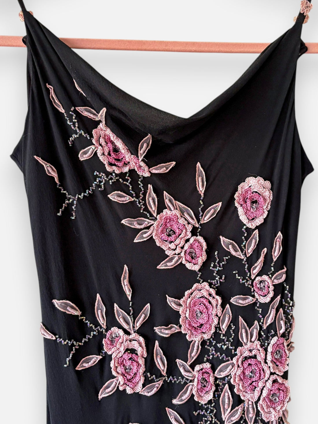 Vintage Sue Wong Black Silk Beaded Floral Maxi Dress