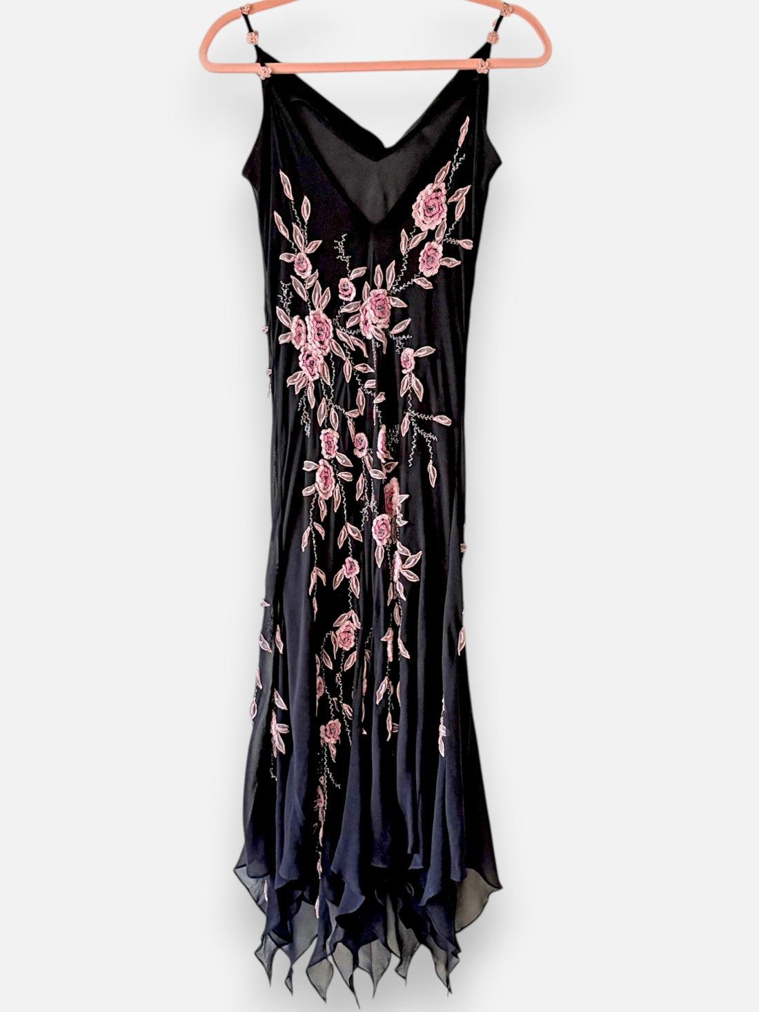 Vintage Sue Wong Black Silk Beaded Floral Maxi Dress